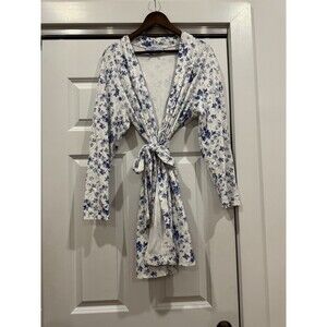 Hill House Womens L Blue Botanical Home Belted The Ivory Hotel Robe Vacation